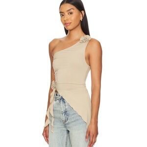WeWoreWhat x REVOLVE Chic One Shoulder Asymmetrical Beige Top XXS NWT
